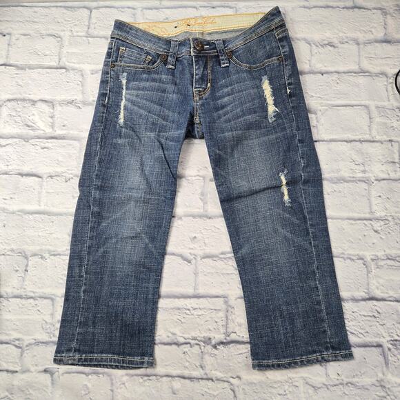 Pepe Capri Jeans Low Rise Topaz Stone Embellished Pockets size 27 Distressed - Picture 4 of 12